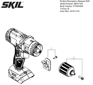 Section 1 Diagram and Parts List for HD527801 A Skil Hammer Drill