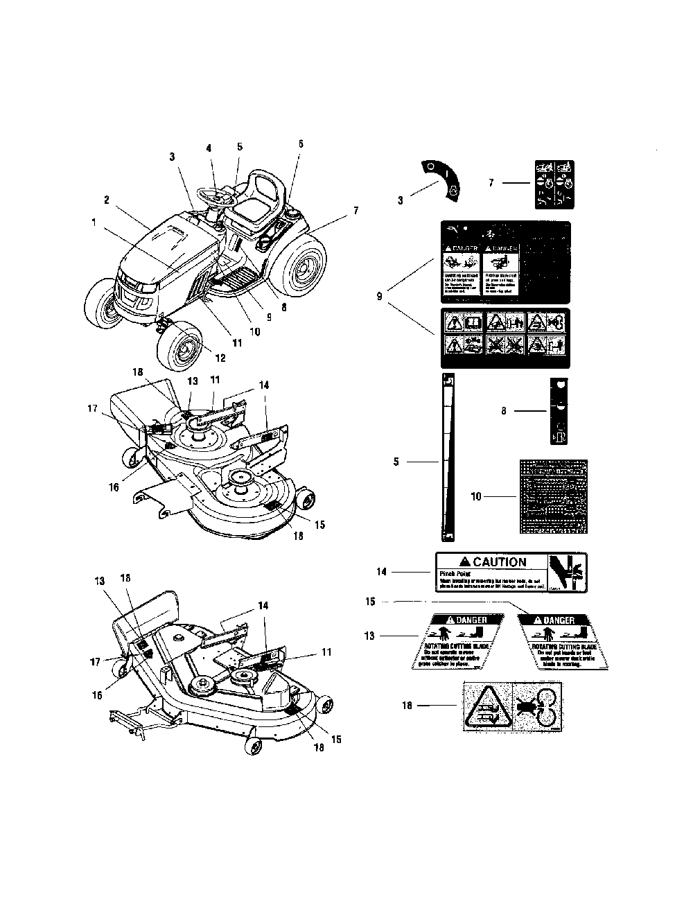 Decals Diagram and Parts List for LT22500  Snapper Lawn Tractor