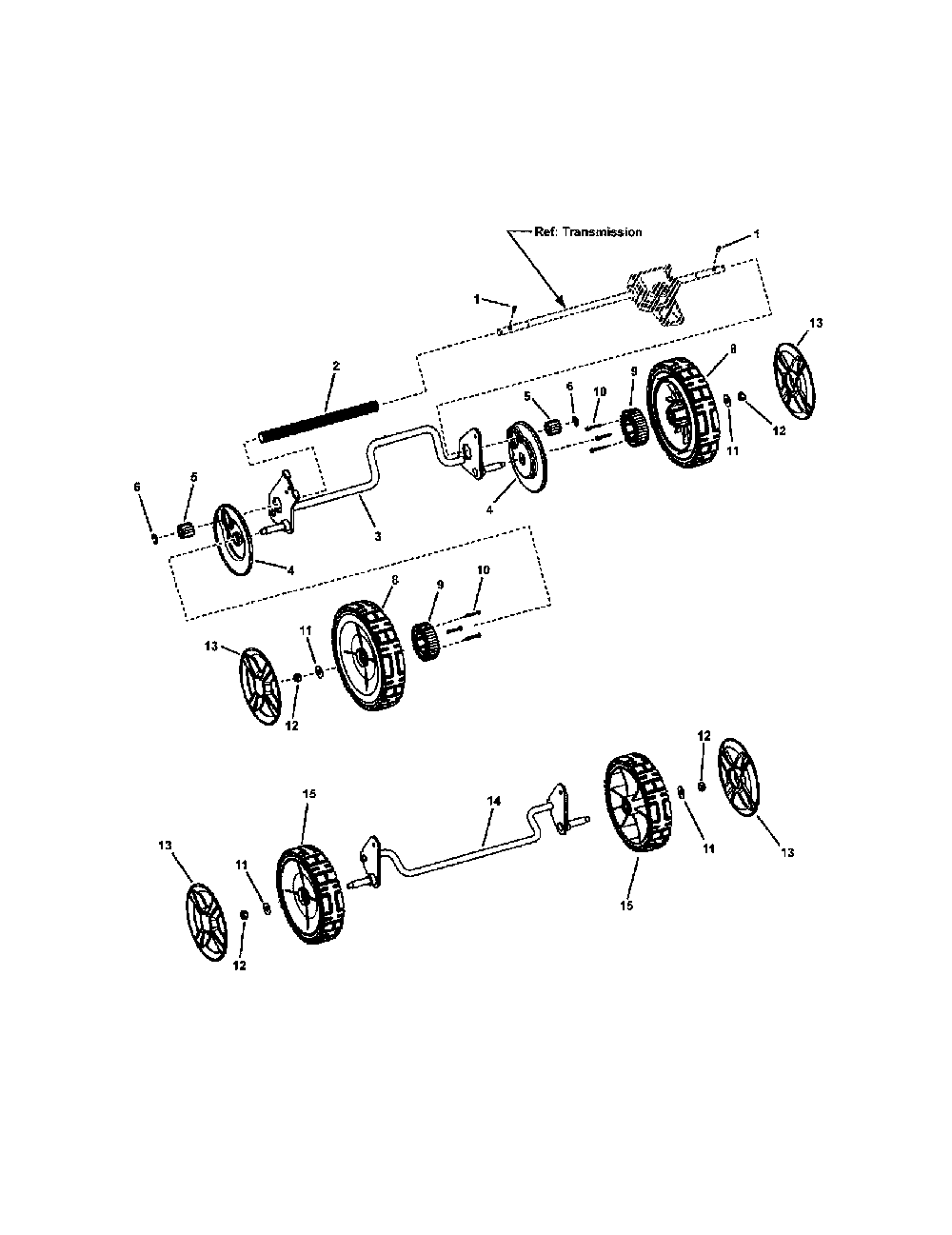 Front and rear wheels Diagram and Parts List for 13037123  Snapper Lawn Mower