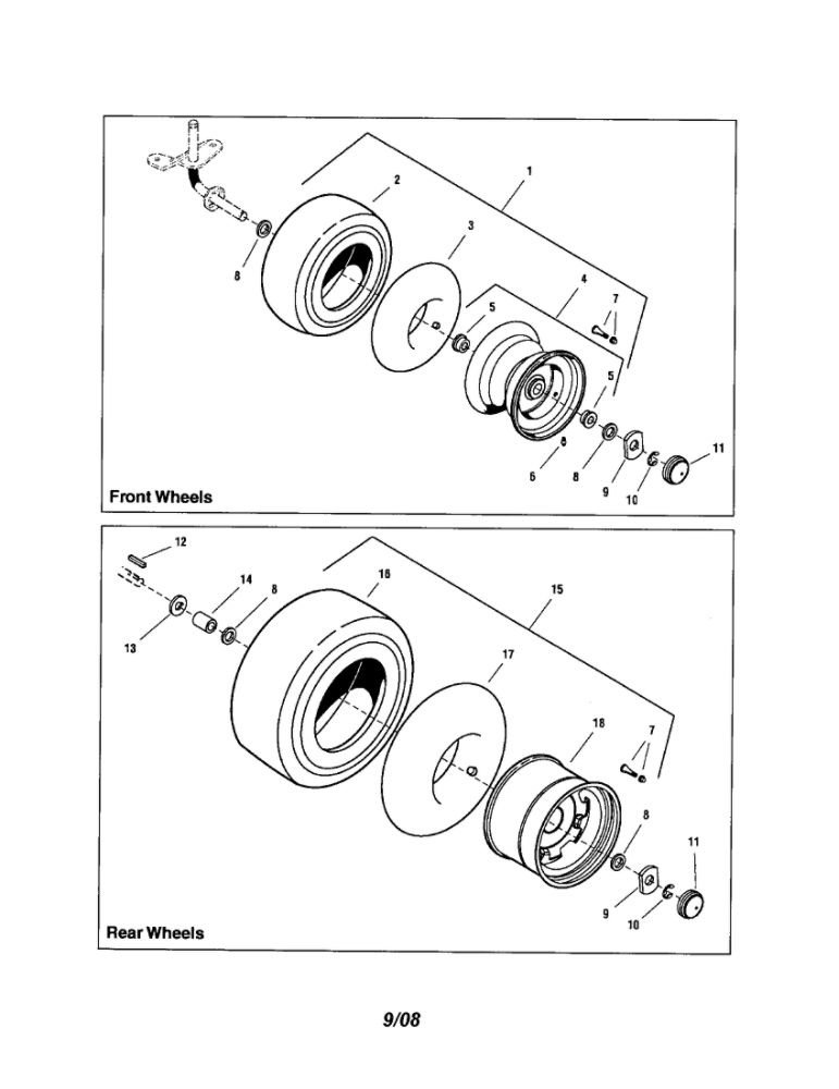 Wheels And Tires Diagram and Parts List for LT2044 2690714 Snapper Lawn Tractor