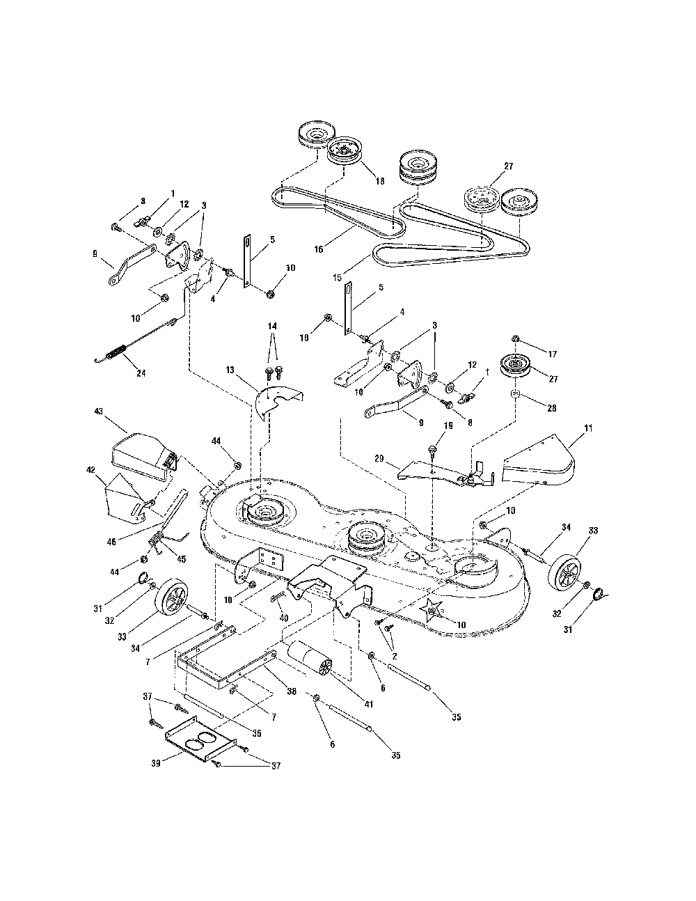 46" deck-clutch/support Diagram and Parts List for 28838  Snapper Lawn Tractor