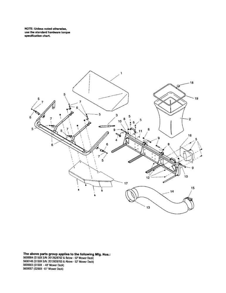3-Bag Catcher/Cover Diagram and Parts List for 5600004  Snapper Lawn Tractor Accessories