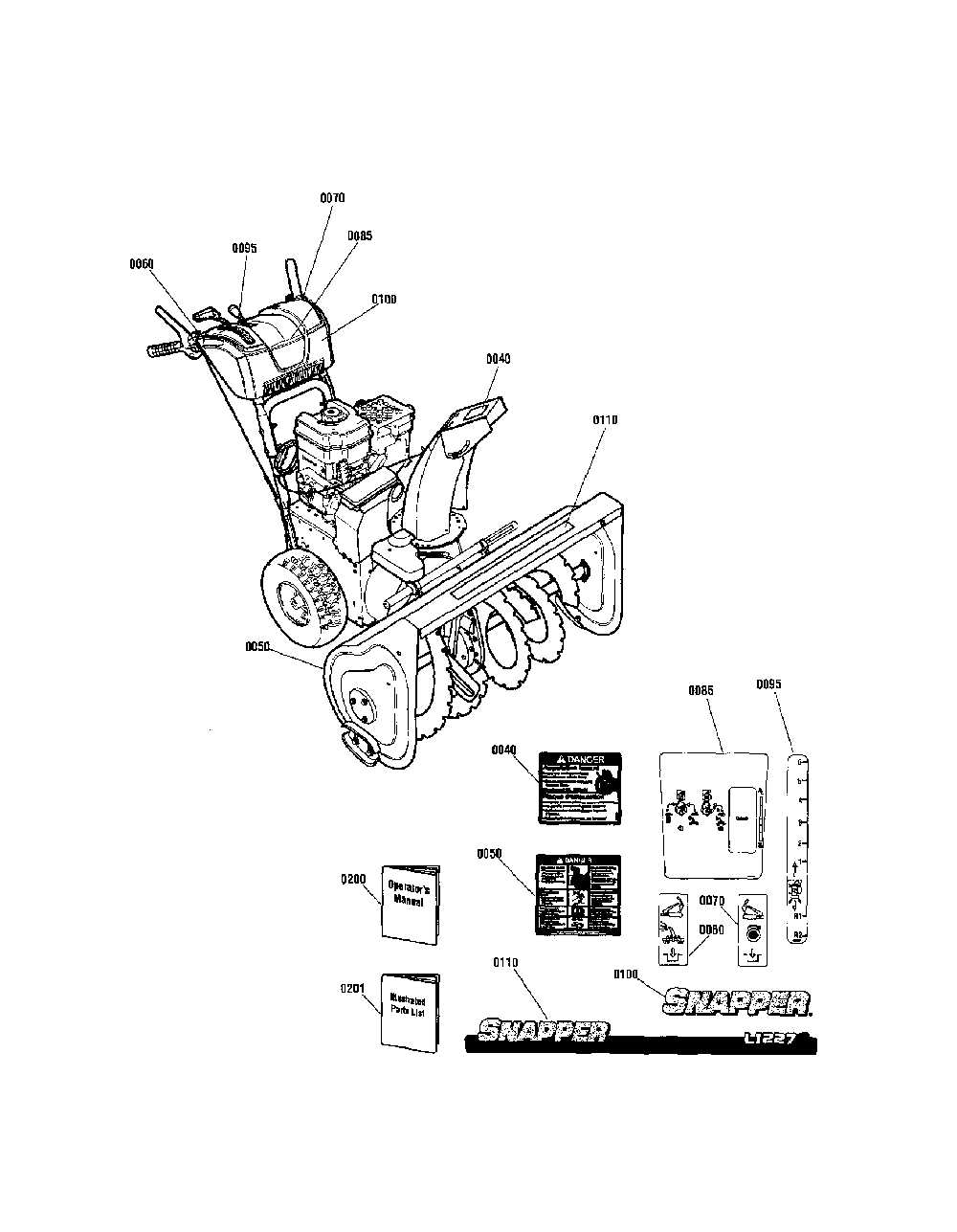 Decals Diagram and Parts List for 130887650  Snapper Snow Blower