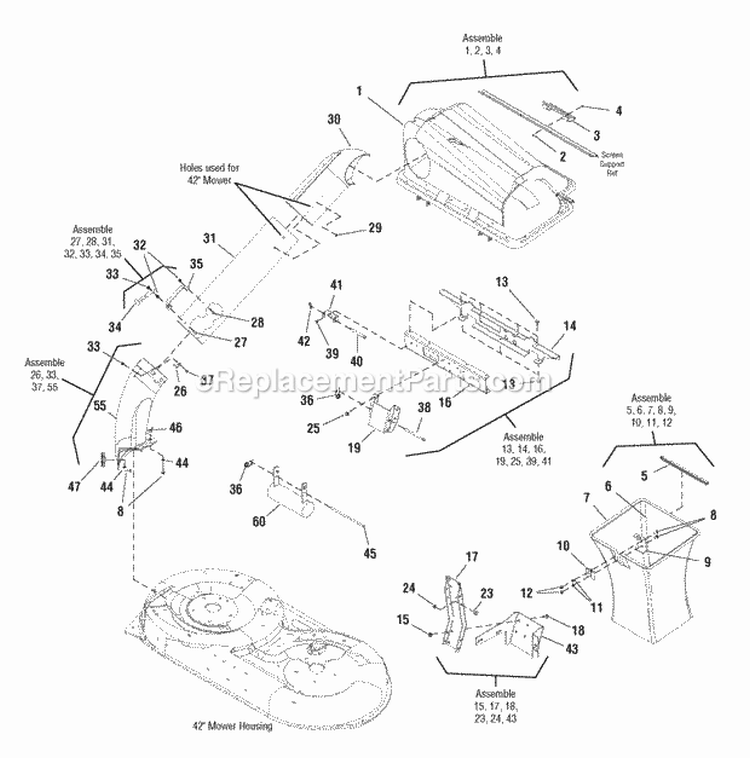 42 Zt Twin Bag Catcher Diagram and Parts List for 1695287  Snapper Lawn Tractor Accessories