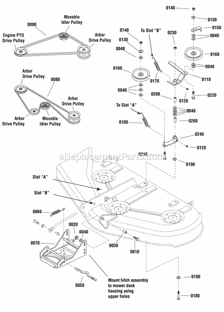 44 Mower Deck - Belt Idler Arm  Hitch Diagram and Parts List for 1695414  Snapper Lawn Tractor Accessories