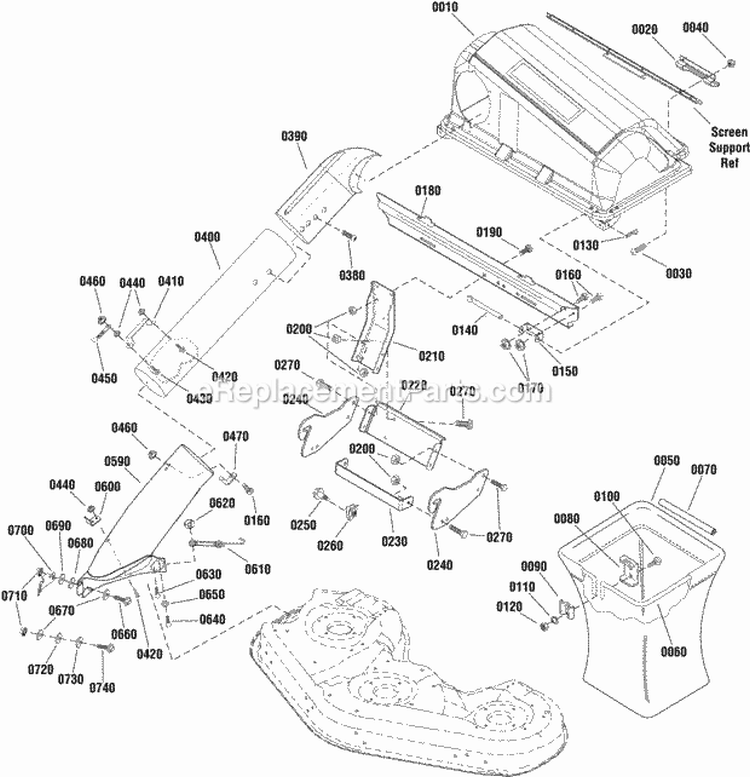 Triple Catcher Assembly Diagram and Parts List for 1696048  Snapper Lawn Tractor Accessories