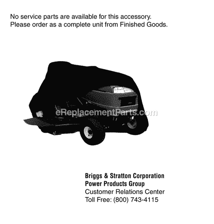 Tractor Cover Diagram and Parts List for 1696324  Snapper Lawn Tractor Accessories