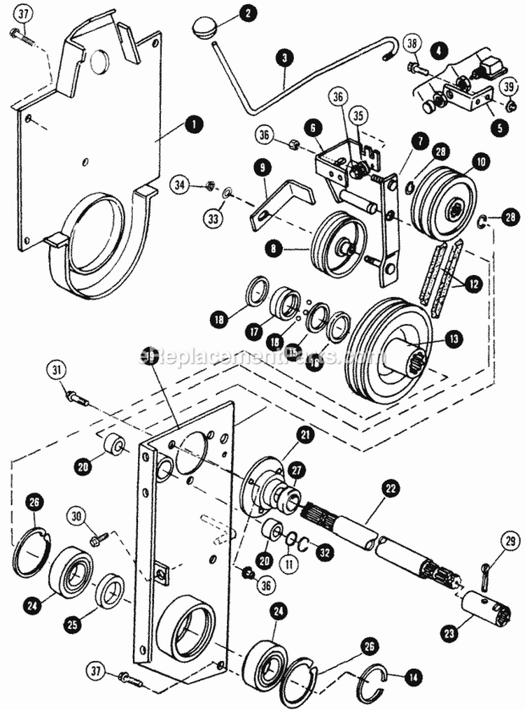 Rear Power Take-Off Diagram and Parts List for 1855A 80928 Snapper Lawn Tractor