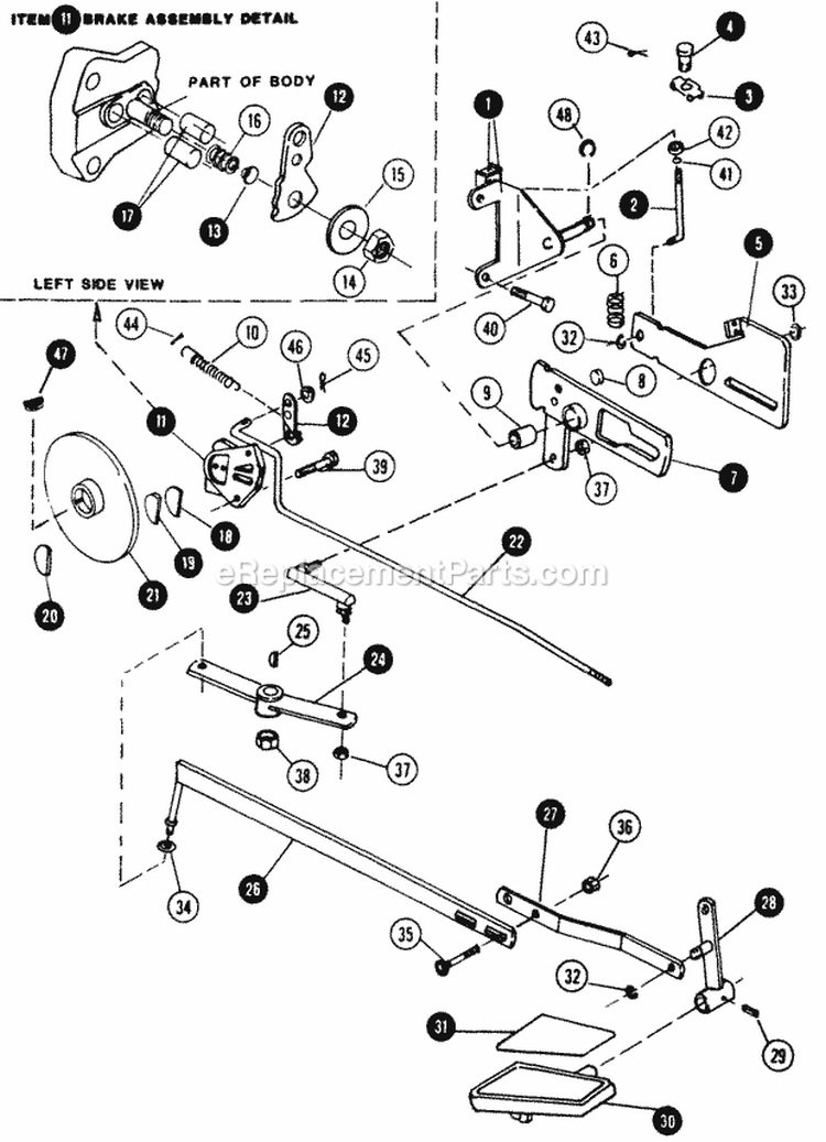 Transmission  Brake Controls Diagram and Parts List for 1855A 80928 Snapper Lawn Tractor
