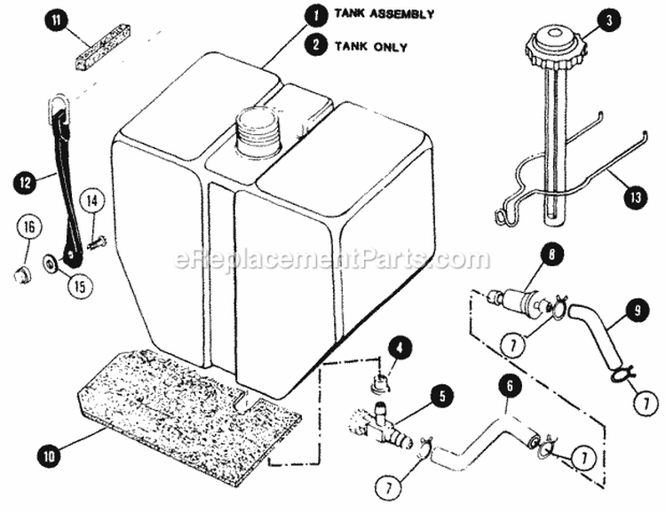 Fuel Tank  Lines Diagram and Parts List for 1855A 80928 Snapper Lawn Tractor