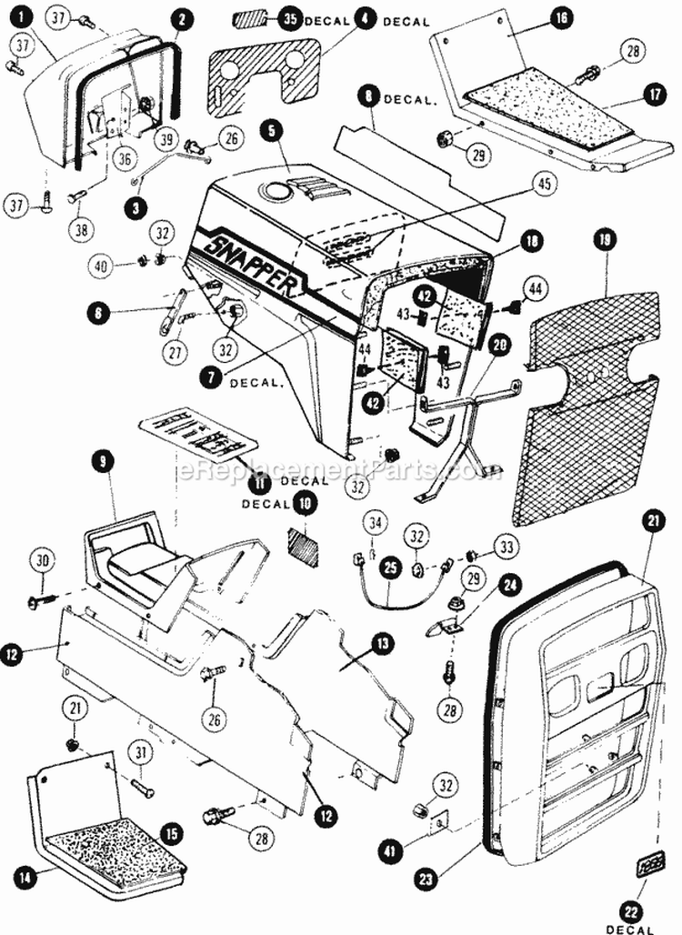 Hood Grille Side Panels Diagram and Parts List for 1855A 80928 Snapper Lawn Tractor