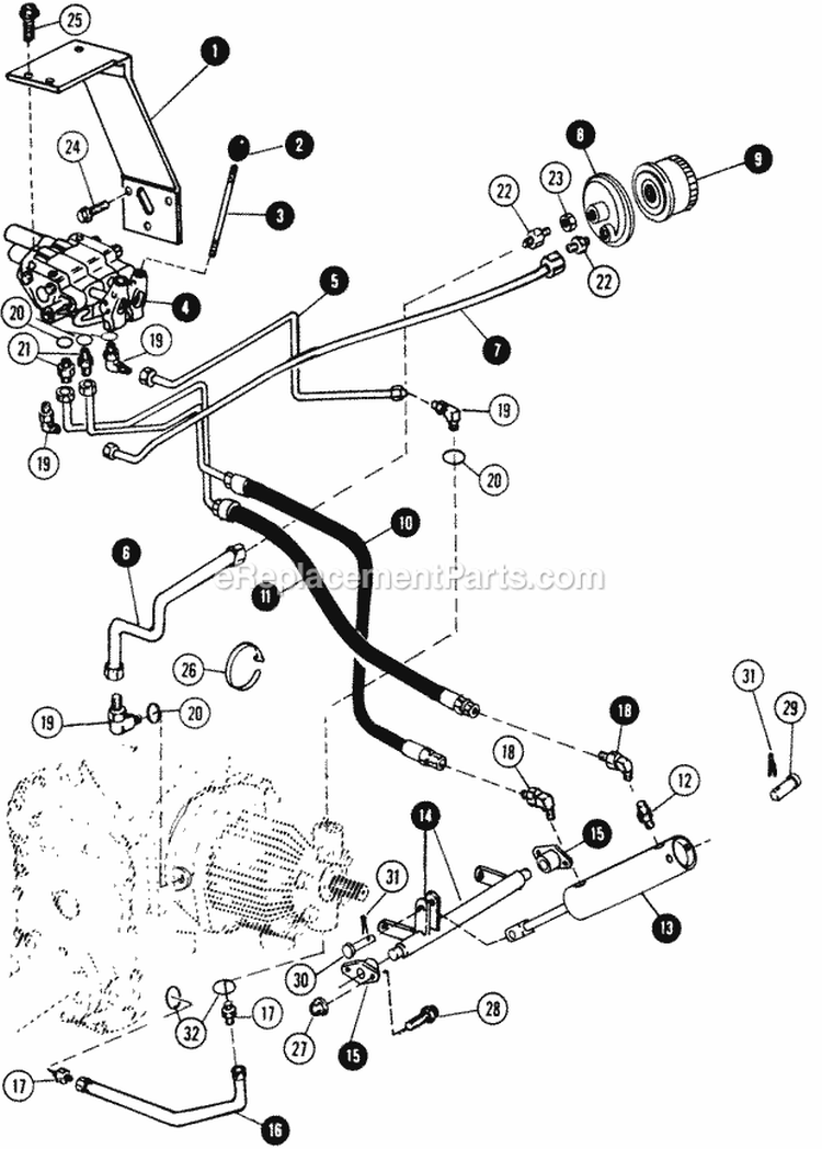 Hydraulic Lift System (Mid-Mount) Diagram and Parts List for 1855A 80928 Snapper Lawn Tractor