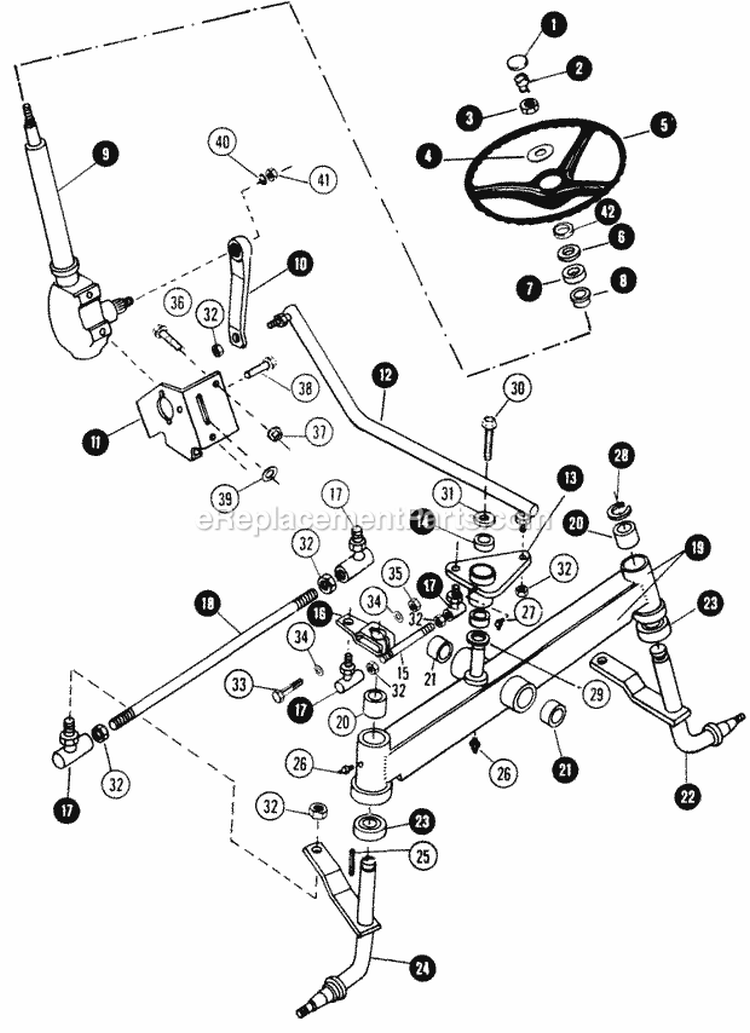 Steering Front Suspension Diagram and Parts List for 1855A 80928 Snapper Lawn Tractor