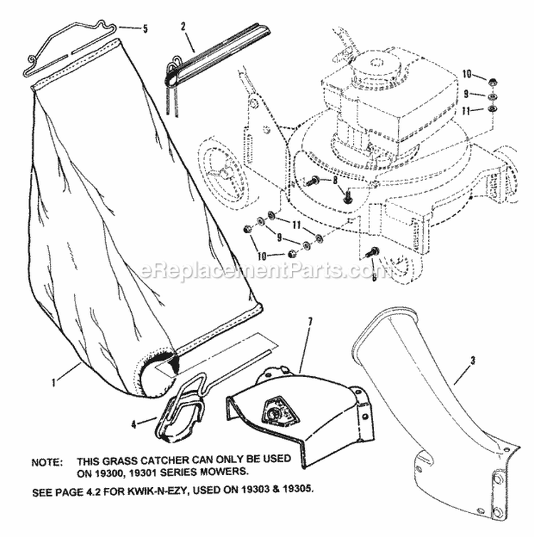 Accessory - Side Chute Adapter Grass Catcher - Series 0  1 Diagram and Parts List for 19301  Snapper Lawn Mower