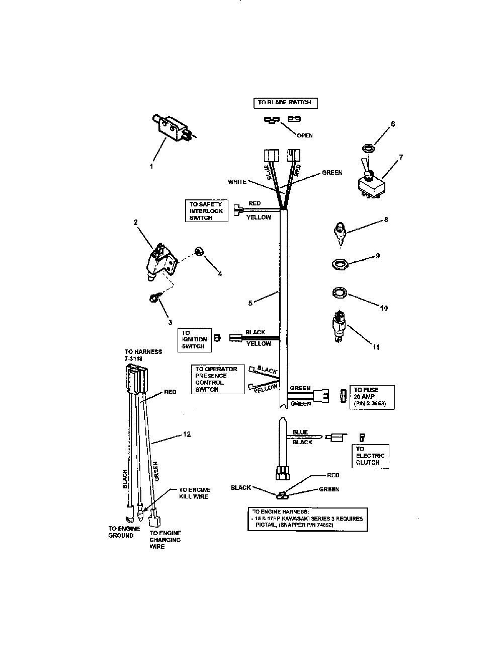 Electrical wiring (manual start) Diagram and Parts List for SPA481 SERIES 3 Snapper Lawn Mower