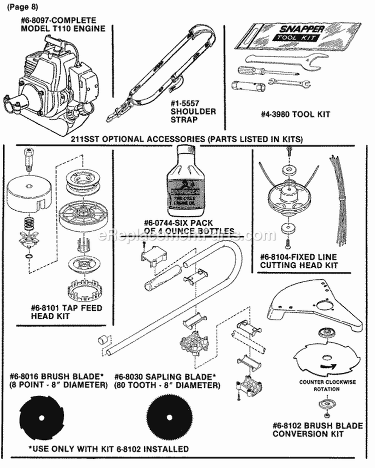 Trimmer Parts  Optional Accessories Diagram and Parts List for 211SST  Snapper Trimmer