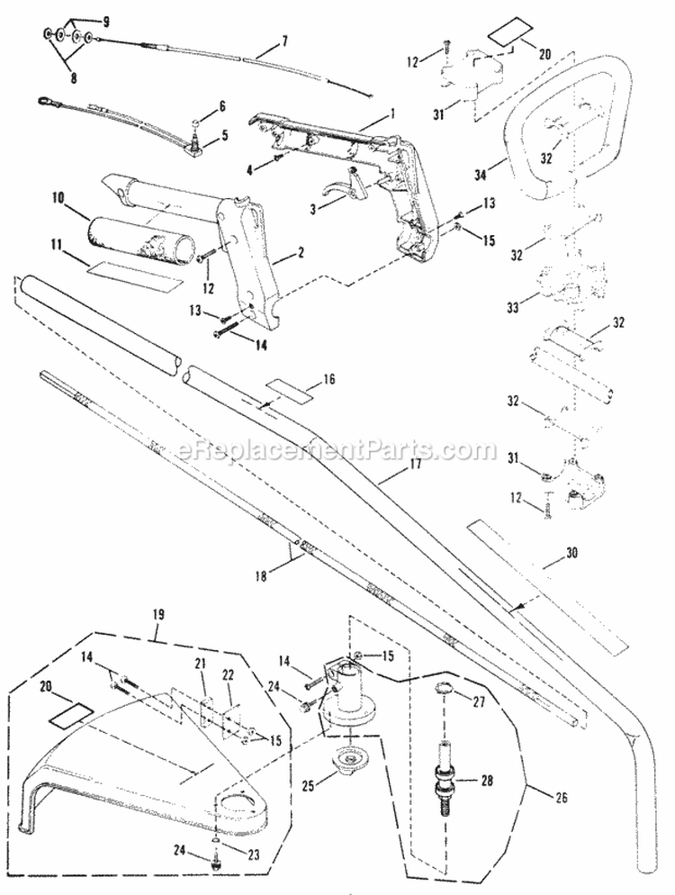Main Assembly Diagram and Parts List for 214DCST  Snapper Trimmer