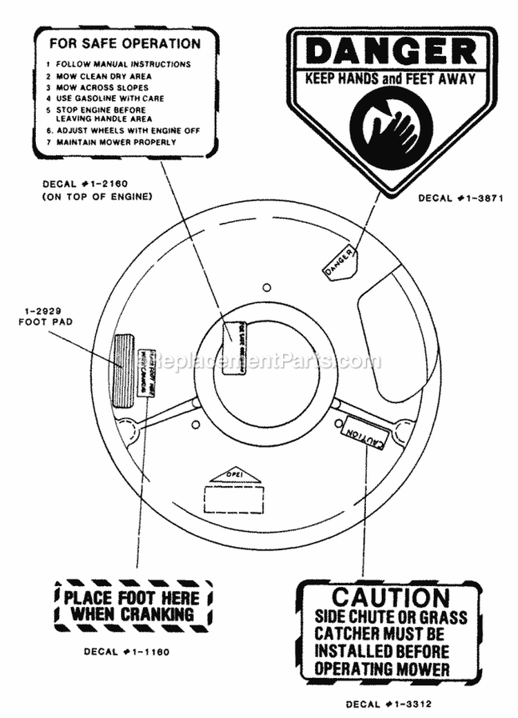 Decals Diagram and Parts List for 21400 80S Snapper Lawn Mower