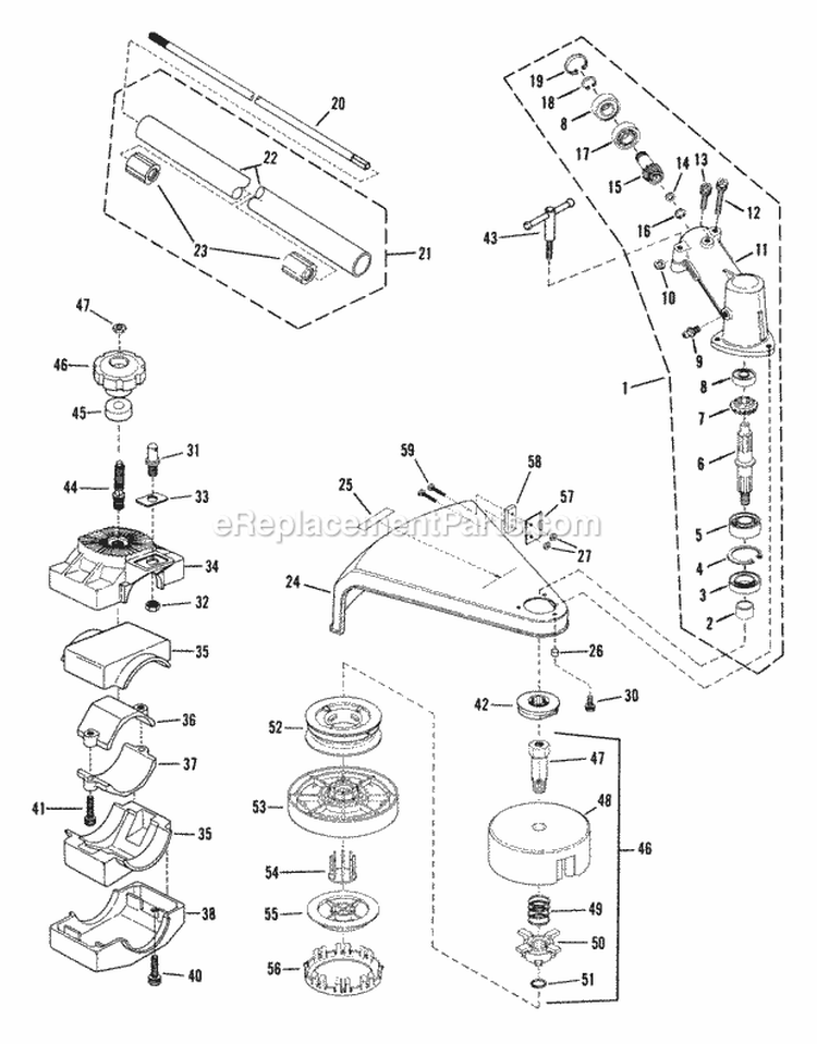 2150RT Gear Head Tube  Bushing Asmy And Plastic Shield Diagram and Parts List for 2150  Snapper Trimmer