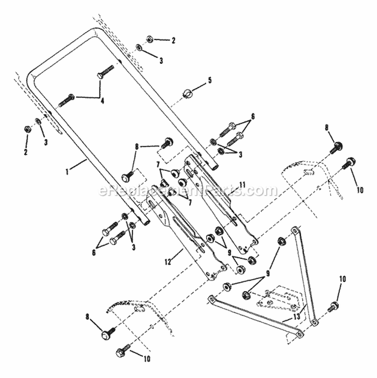 Middle  Lower Handles - Hand Propelled Diagram and Parts List for 21R00C  Snapper Lawn Mower