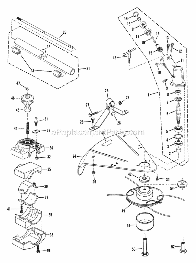 2450RT Gear Head Tube  Bushing Assmy And Plastic Shield Diagram and Parts List for 2450  Snapper Trimmer