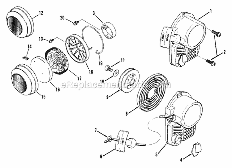 2450RT Recoil Starter Assmy Diagram and Parts List for 2450  Snapper Trimmer