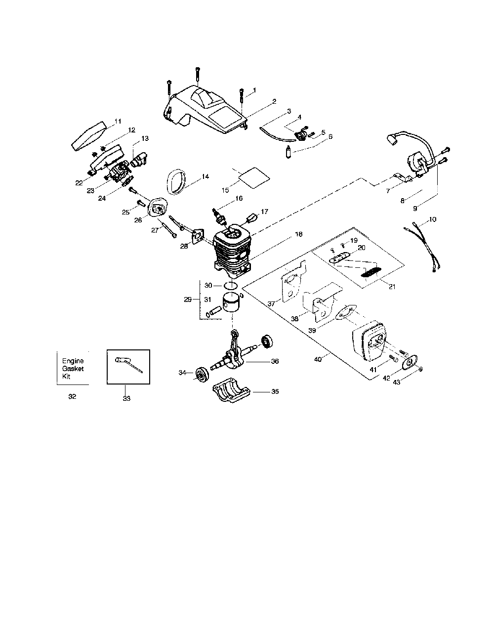 Cylinder/crankshaft/shield Diagram and Parts List for S1634LE  Snapper Chainsaw