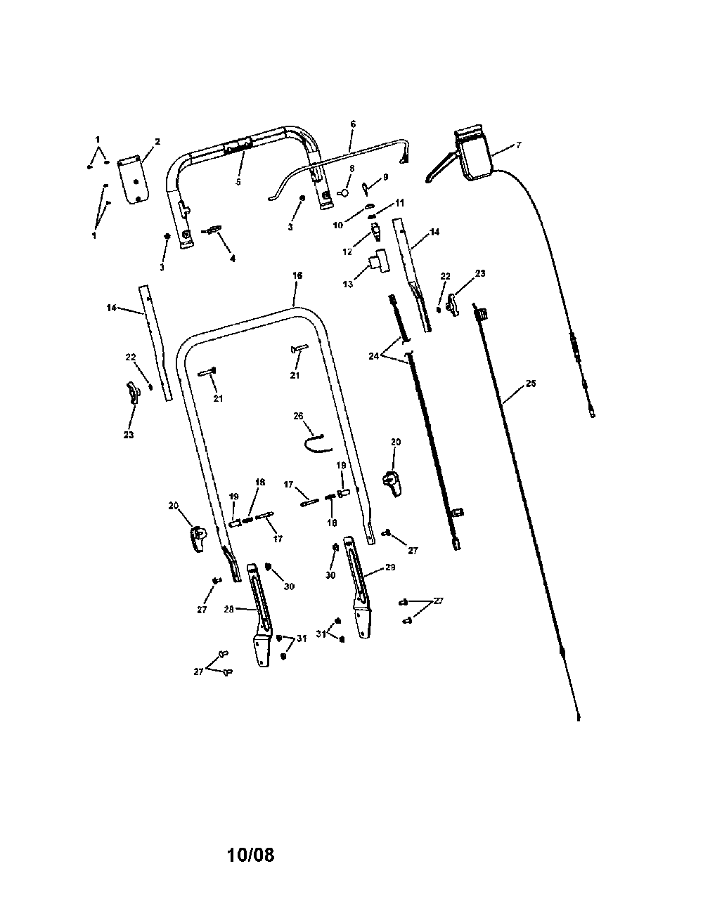 Handles/controls Diagram and Parts List for 13037123  Snapper Lawn Mower