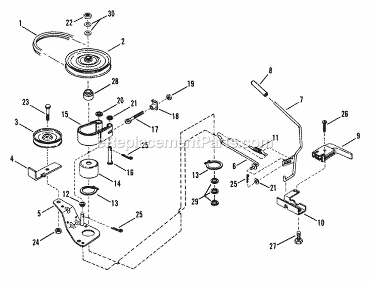 Belts Brakes Interlock Diagram and Parts List for 280810T  Snapper Lawn Tractor