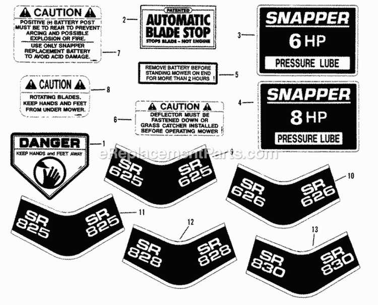 Decals (Part 2) Diagram and Parts List for 280812BE  Snapper Lawn Tractor