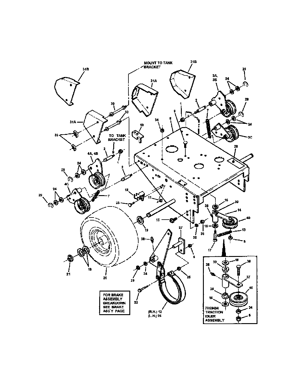 Rear deck/drive idler/brake Diagram and Parts List for SPE361  Snapper Lawn Mower