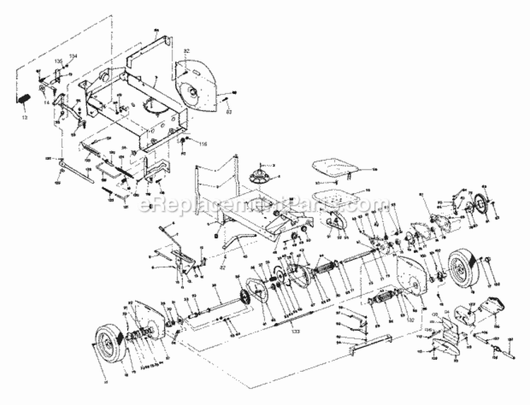 Rear Wheels Transmission And Variable Speed Drive Diagram and Parts List for 268XS 86698 Snapper Lawn Tractor