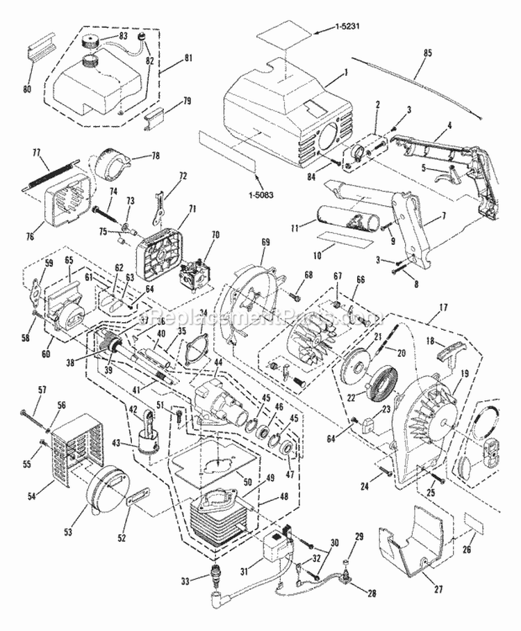 311 General Engine Assembly Diagram and Parts List for 311  Snapper Trimmer