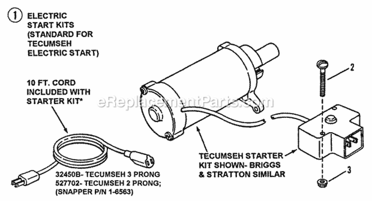 Electric Start Diagram and Parts List for 32001SSST  Snapper Snow Blower