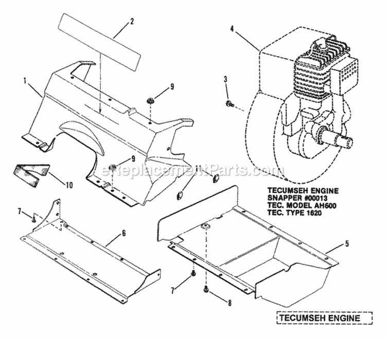 Engines Covers (Tecumseh Engine) Diagram and Parts List for 32001SSST  Snapper Snow Blower