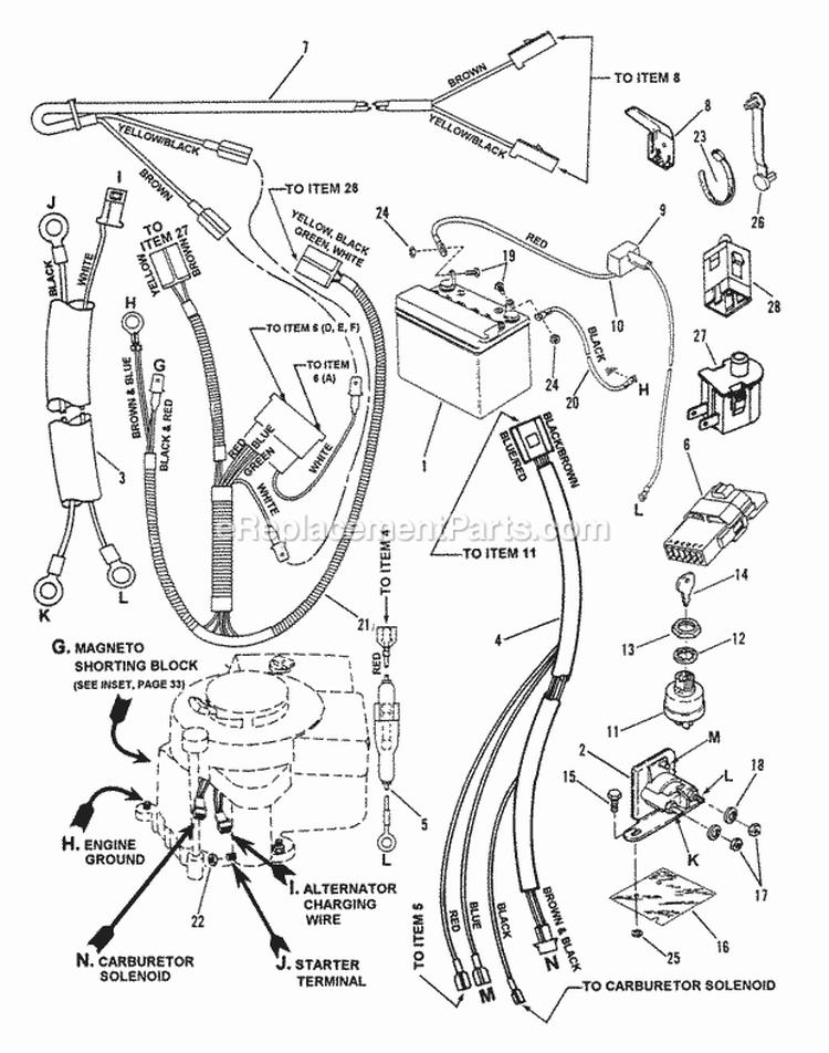 Electrical System (For 14Hp Briggs) Diagram and Parts List for 331415BVE  Snapper Lawn Tractor