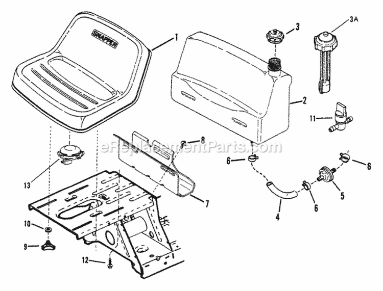 Fuel Tank  Operators Seat Diagram and Parts List for 300915BE  Snapper Lawn Tractor