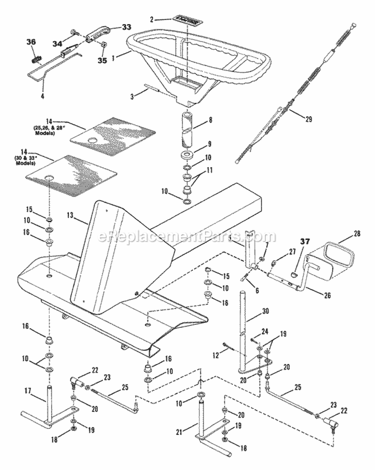 Front End Steering (Part 1) Diagram and Parts List for 25657BE  Snapper Lawn Tractor