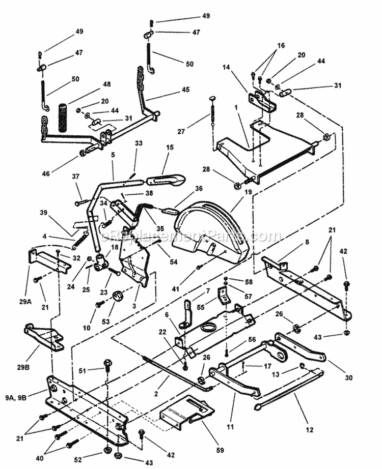 Rails Lift Arms Cam Lift Diagram and Parts List for 281318BE 84381 Snapper Lawn Tractor