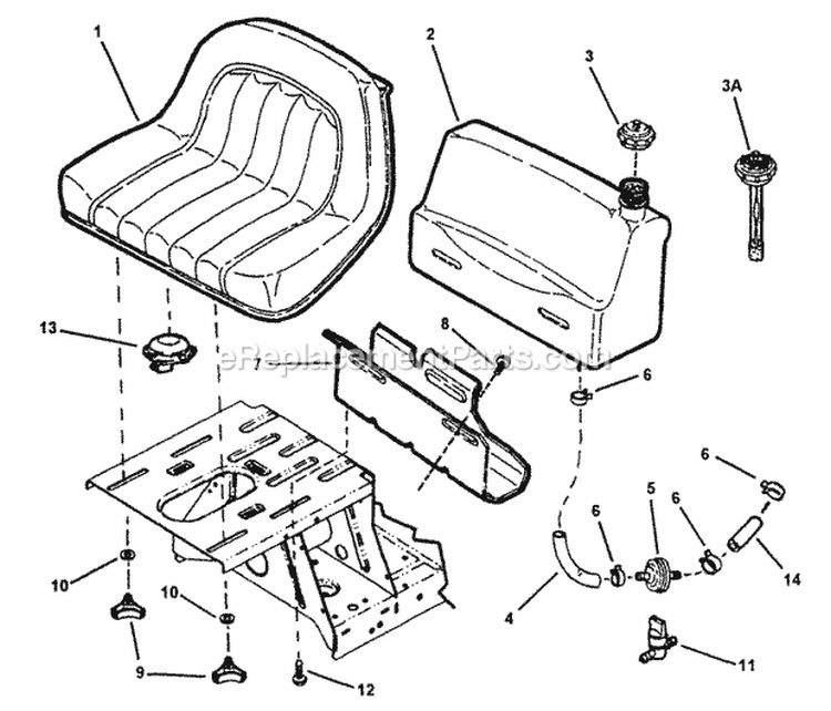 Fuel Tank  Operators Seat Diagram and Parts List for 281320BE  Snapper Lawn Tractor