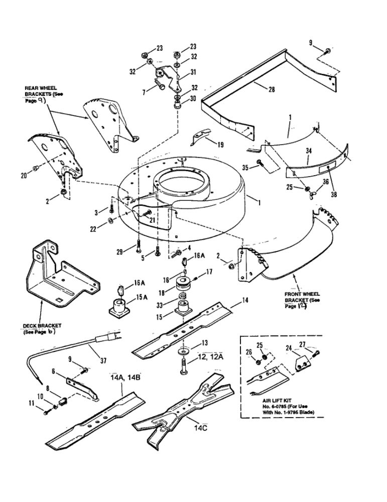 Cutting Deck/Blade/Interlock Diagram and Parts List for EP21500E  Snapper Lawn Mower
