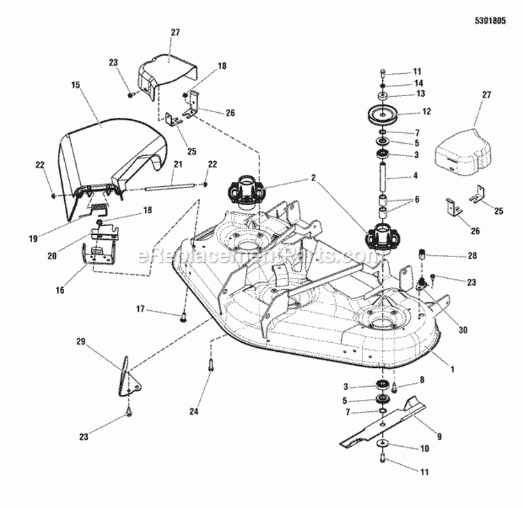 46 Mower Deck Group - Housing Covers Spindles  Blades Diagram and Parts List for 355ZB2446 5900775 Snapper Lawn Tractor