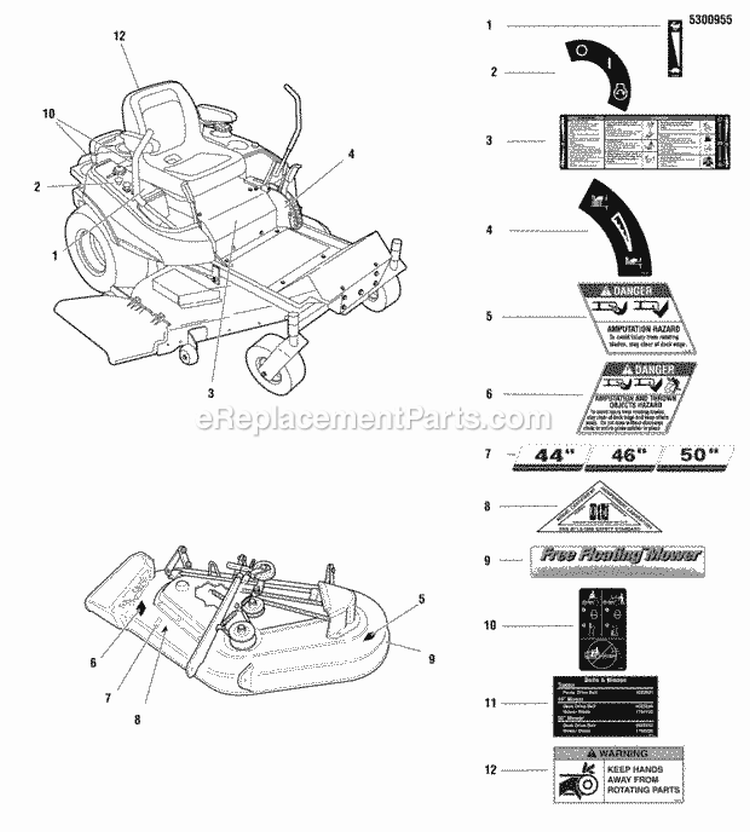Decal Group - Safety  Common Diagram and Parts List for 355ZB2446 5900775 Snapper Lawn Tractor