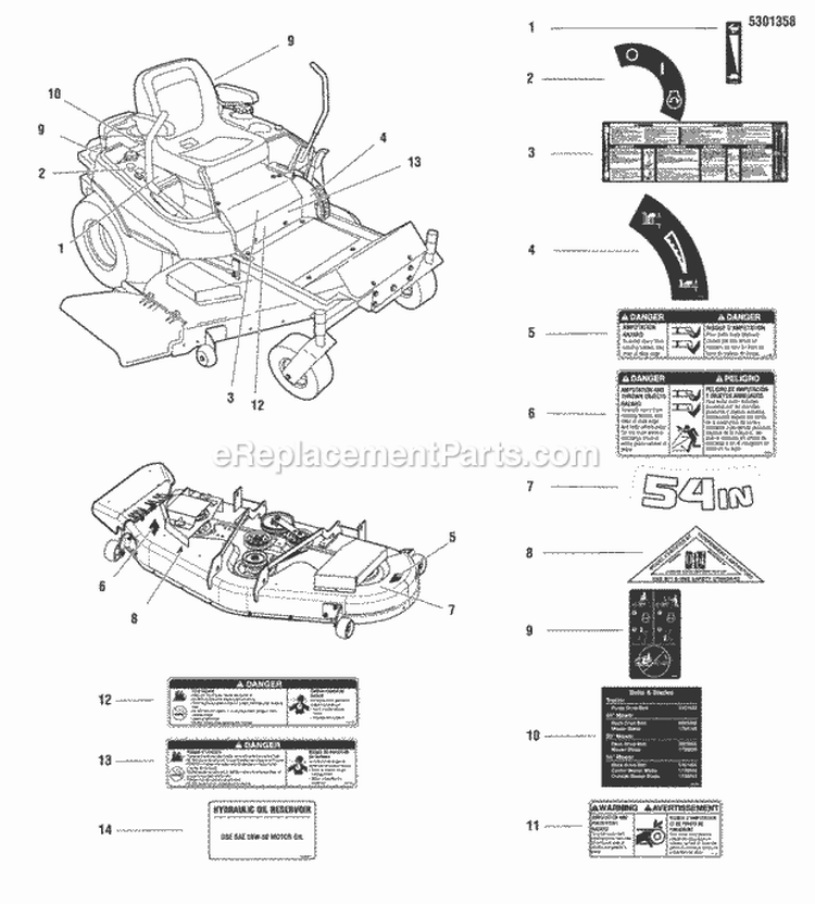 Decals - Safety  Operation (Canadian Models) Diagram and Parts List for 355ZB2654FC 5900755 Snapper Lawn Tractor