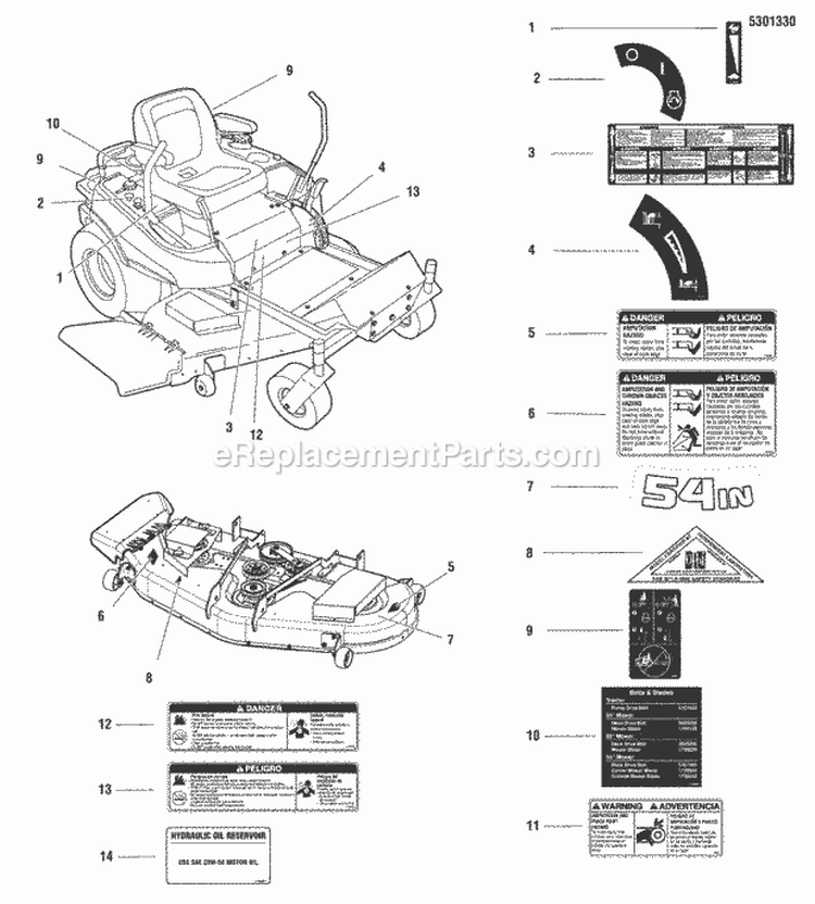 Decals - Safety  Operation (Usa Models) Diagram and Parts List for 355ZB2654 5900748 Snapper Lawn Tractor