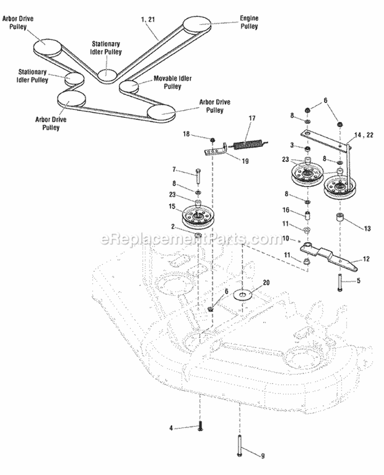 44  50 Mower Deck - Belt  Idler Group Diagram and Parts List for 355ZB2450 5900682 Snapper Lawn Tractor