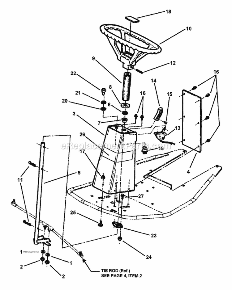 Steering Assembly Diagram and Parts List for 381451HBVE 84393 Snapper Lawn Tractor