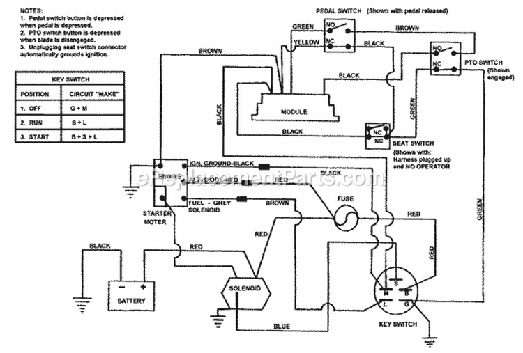 Wiring Schematic Diagram and Parts List for 381451HBVE 84393 Snapper Lawn Tractor