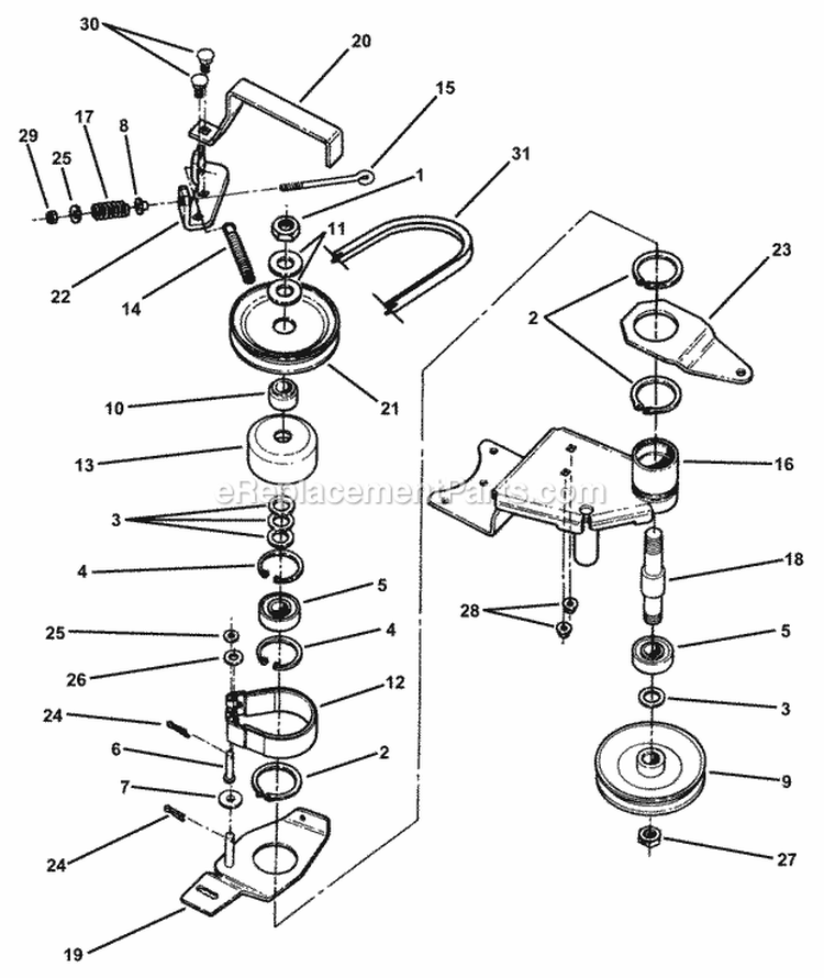 Center Spindle Assembly Diagram and Parts List for 381451HBVE 84393 Snapper Lawn Tractor
