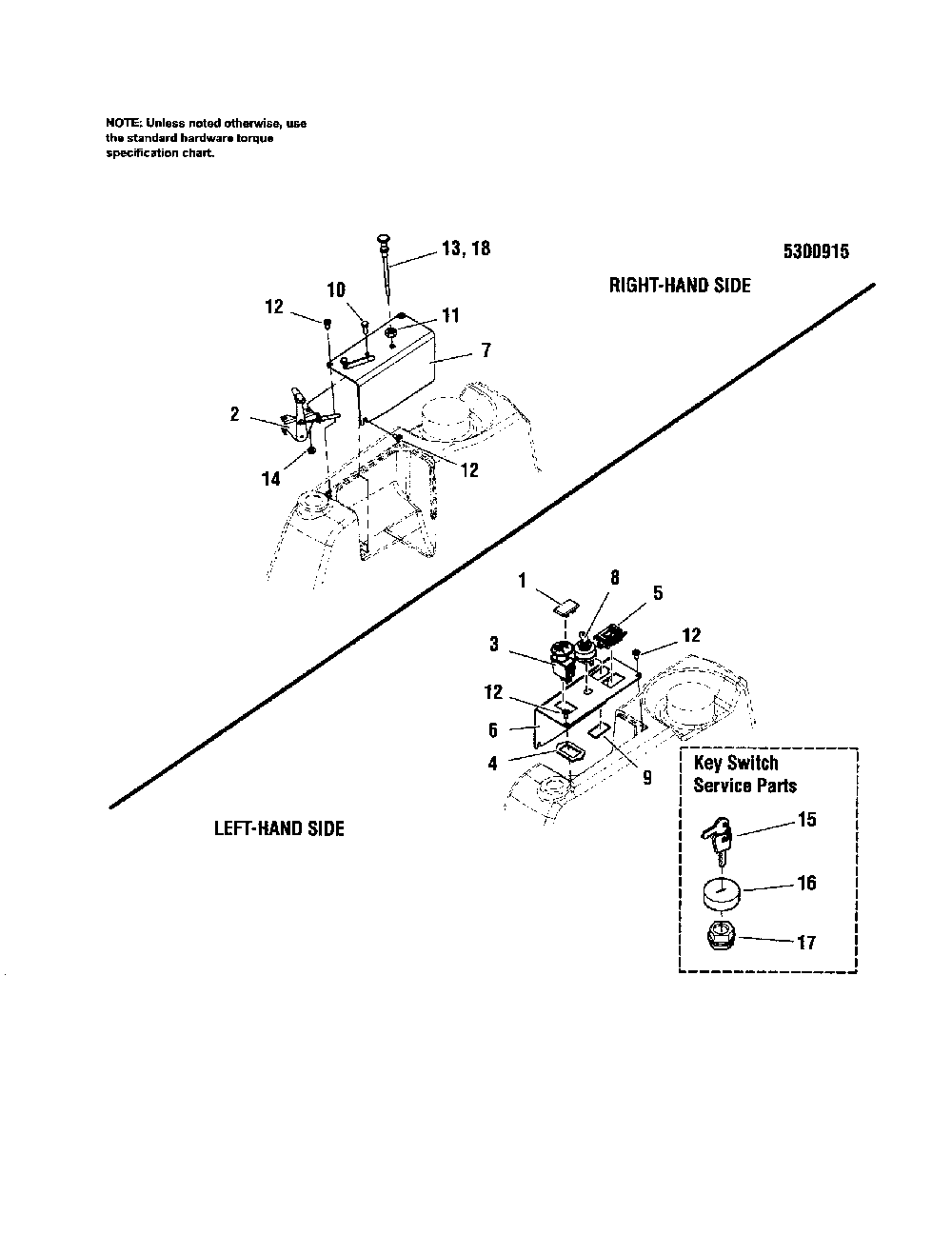 Instrument control panel Diagram and Parts List for 5900743  Snapper Lawn Mower